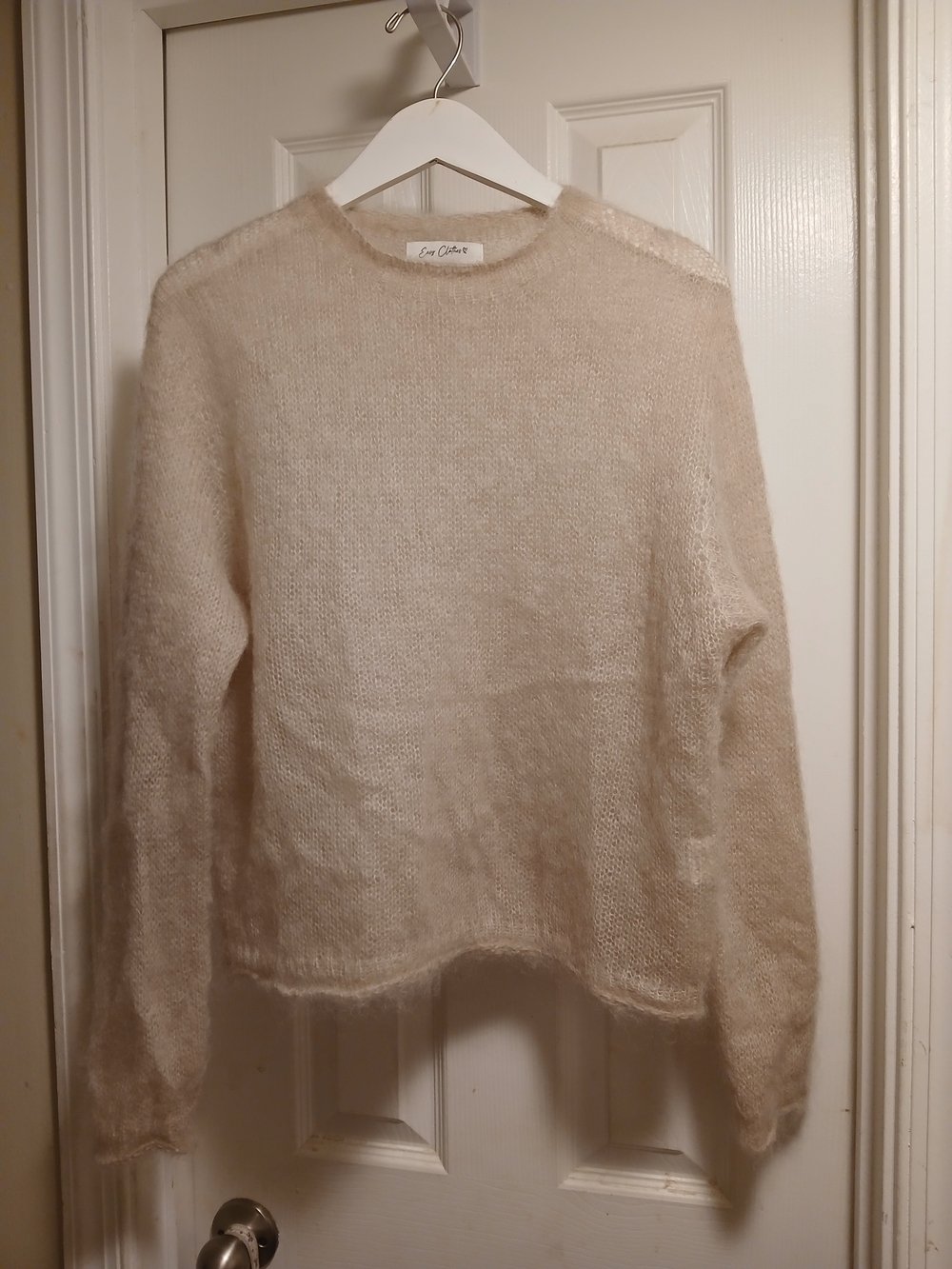 Easy Clothes Cream Mohair Fuzzy Crewneck Sweater - Soft Lightweight Knit Sz.M